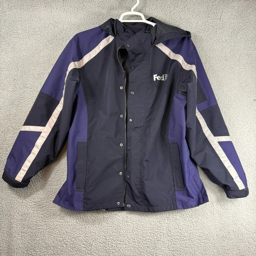 FedEx Black Windbreaker Jacket with Reflective Trim - Picture 1 of 16